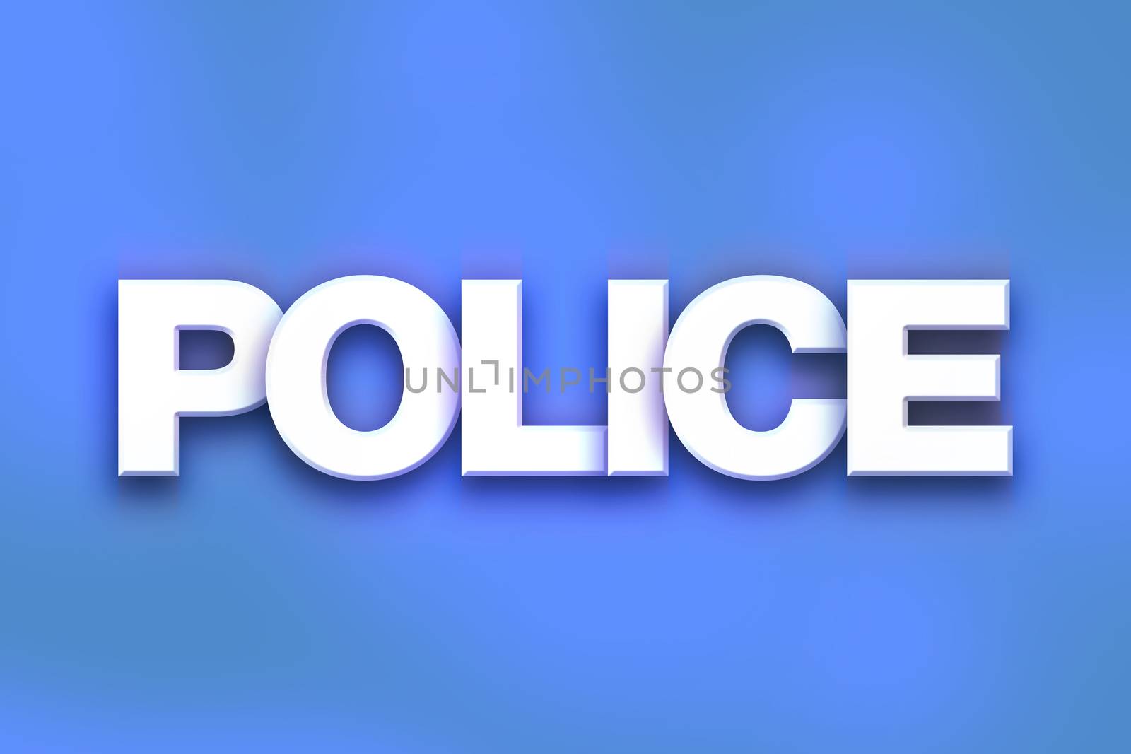 The word "Police" written in white 3D letters on a colorful background concept and theme.