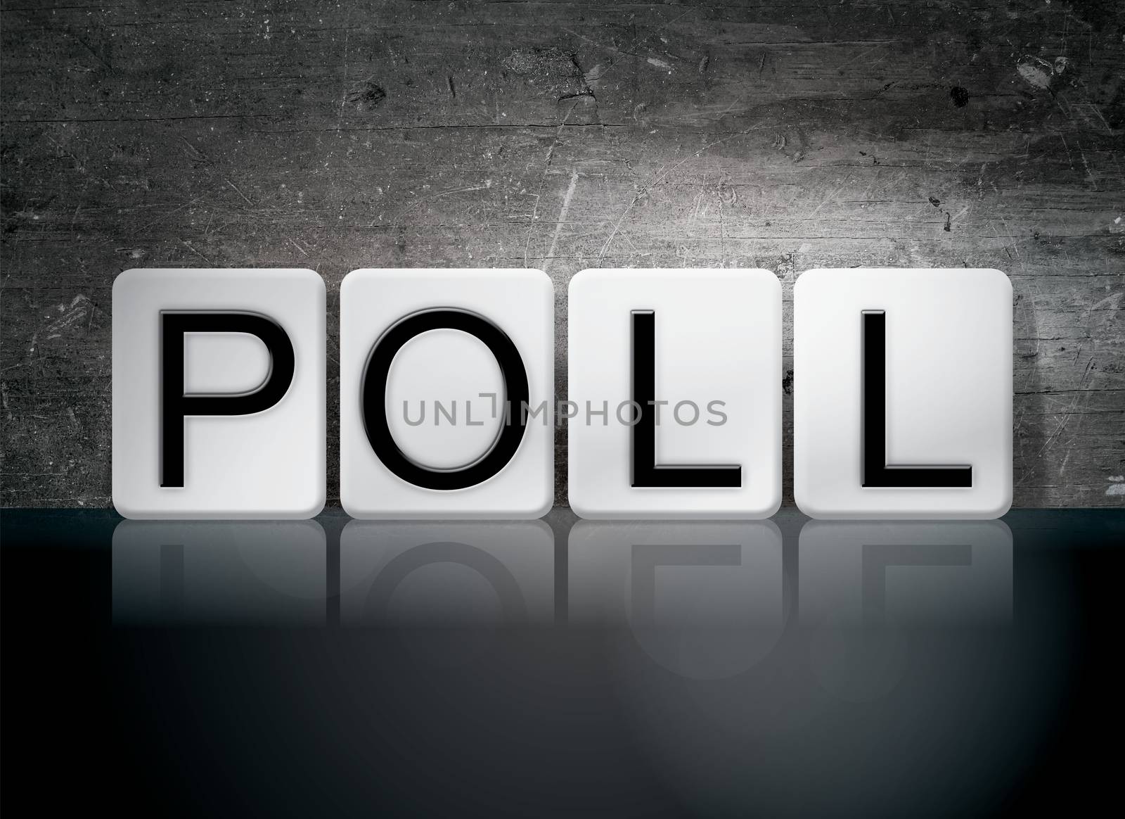 The word "Poll" written in white tiles against a dark vintage grunge background.