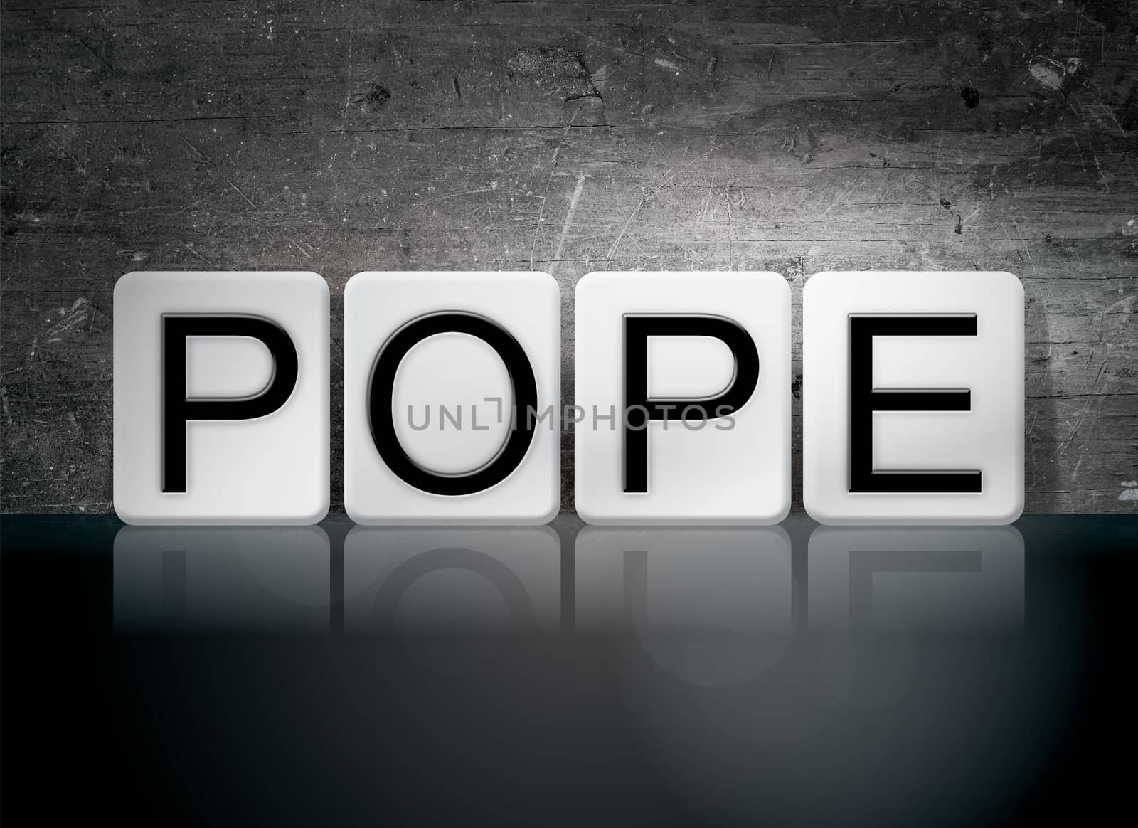 The word "Pope" written in white tiles against a dark vintage grunge background.