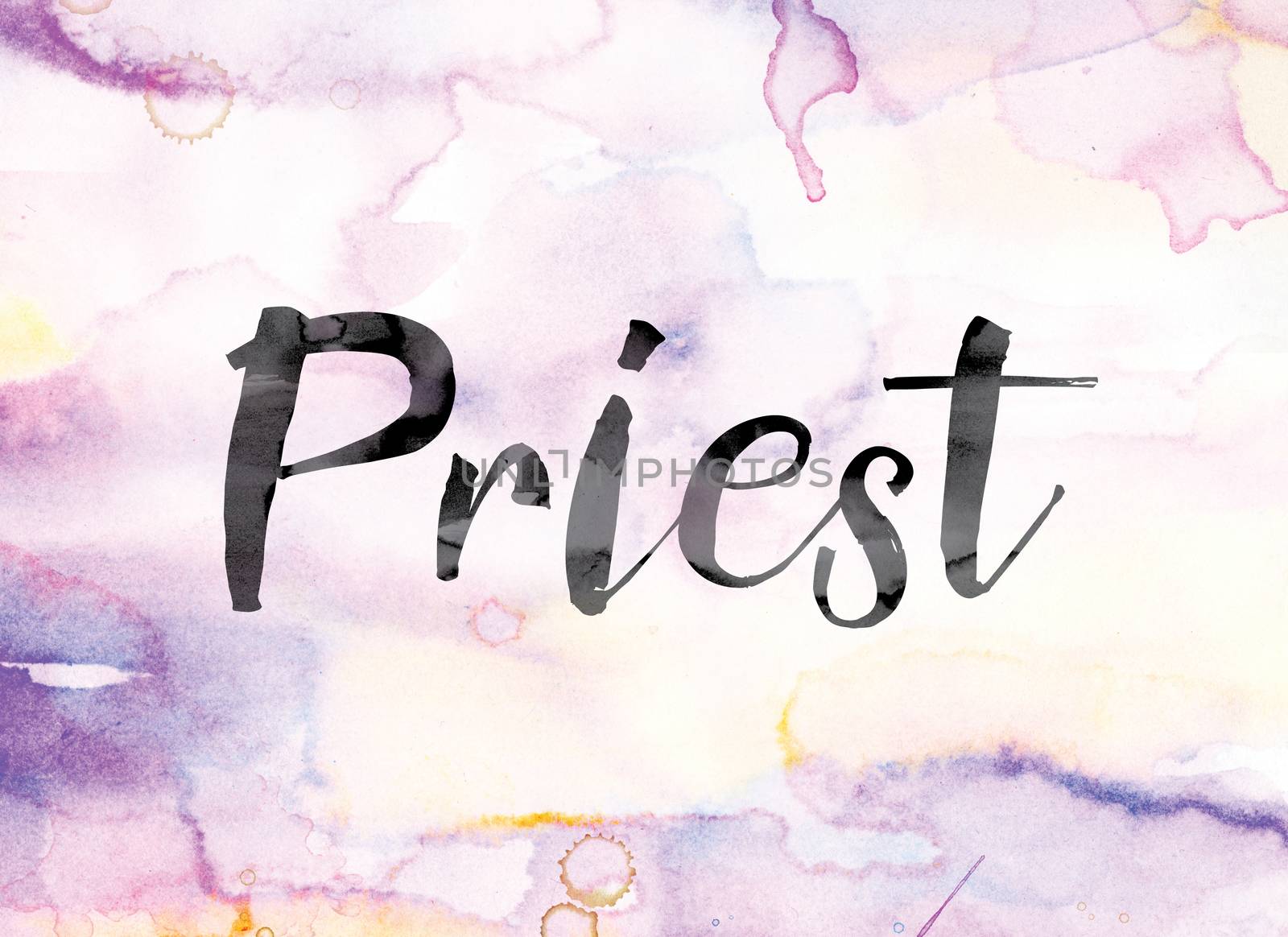 PriestColorful Watercolor and Ink Word Art by enterlinedesign