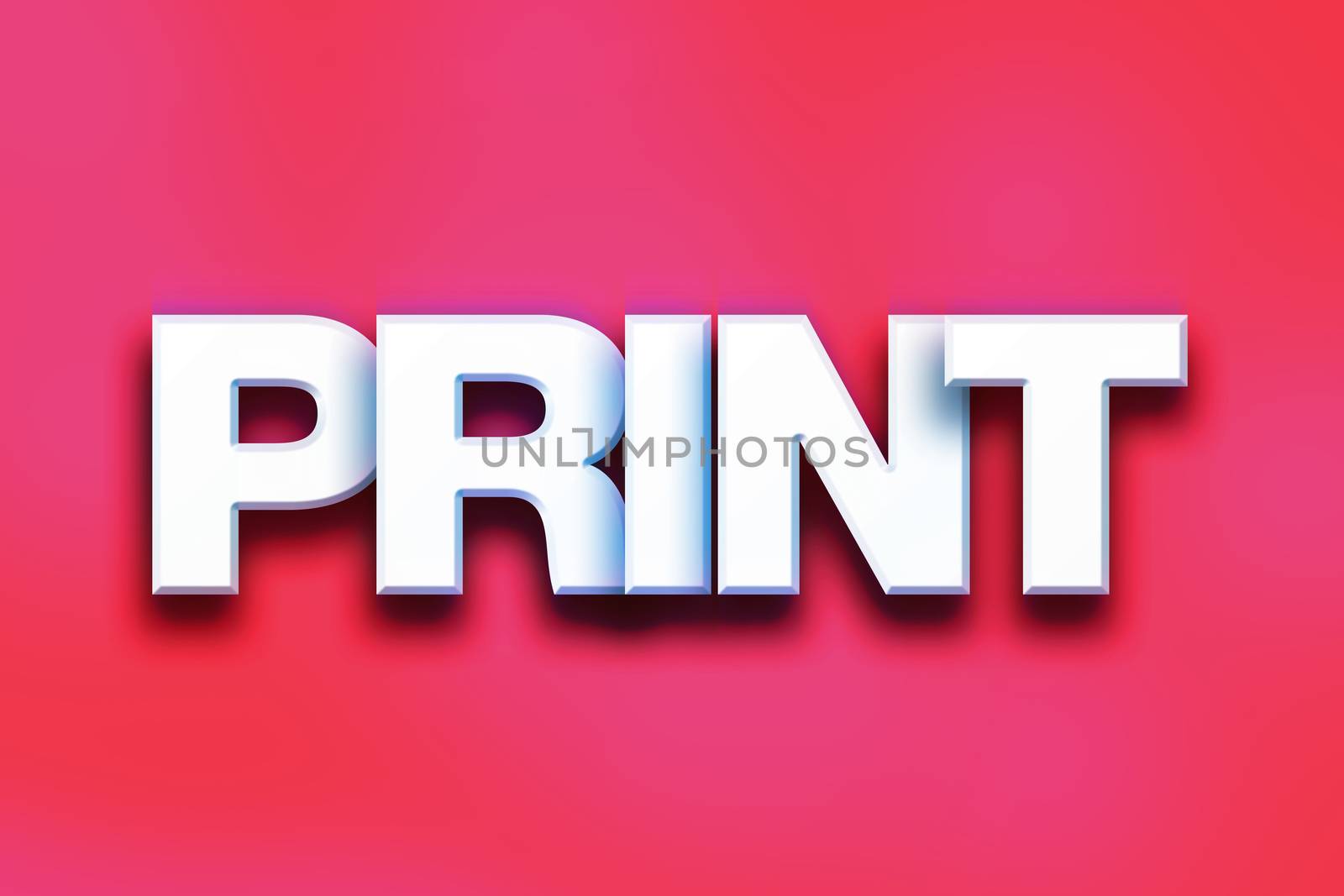 The word "Print" written in white 3D letters on a colorful background concept and theme.