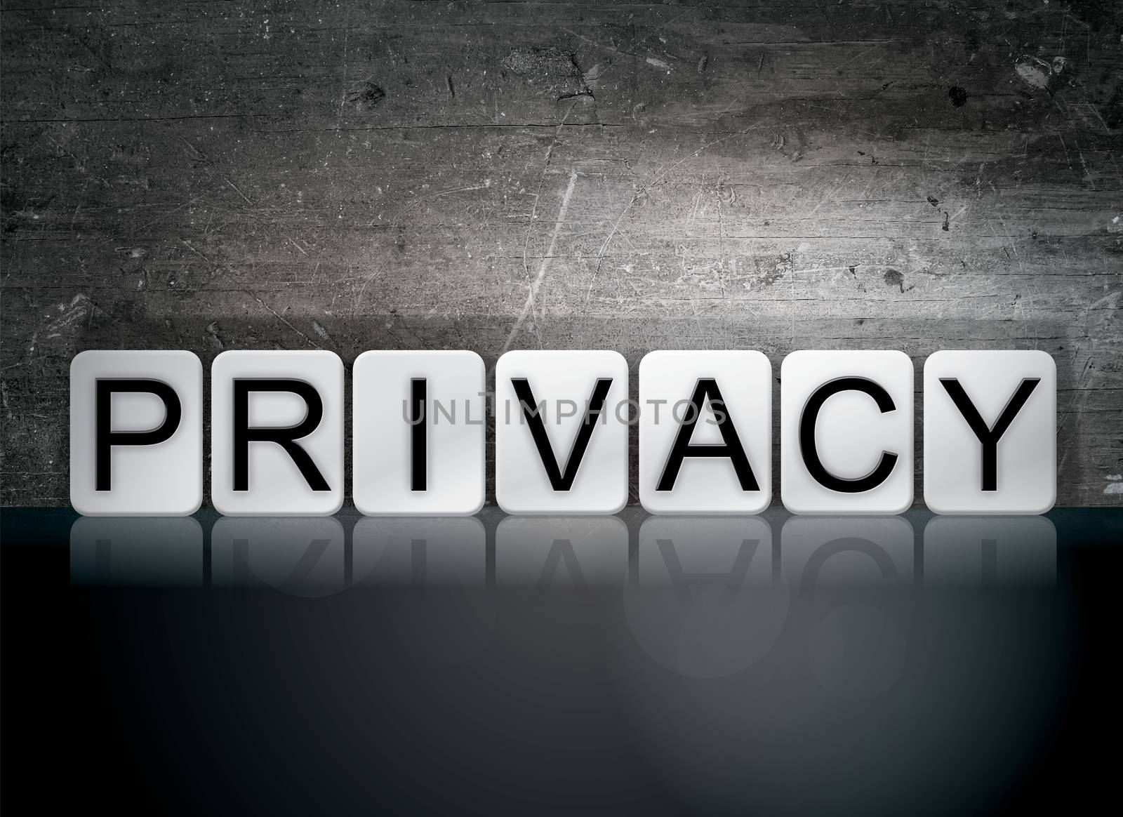 The word "Privacy" written in white tiles against a dark vintage grunge background.