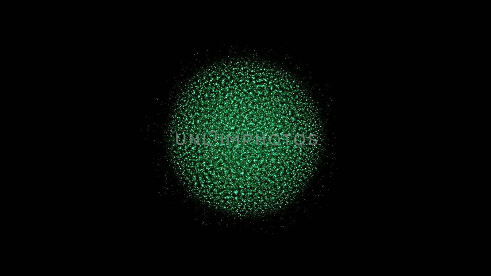 Abstract background wih particles sphere. Black backdrop