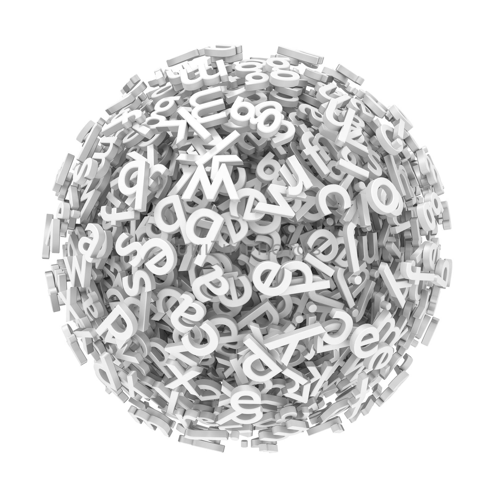 3d rendering of a gray typography sphere