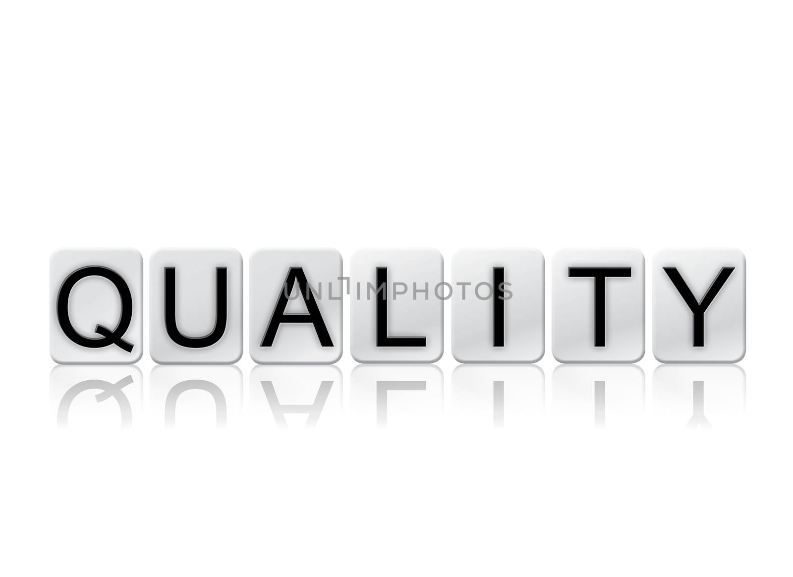 The word "Quality" written in tile letters isolated on a white background.