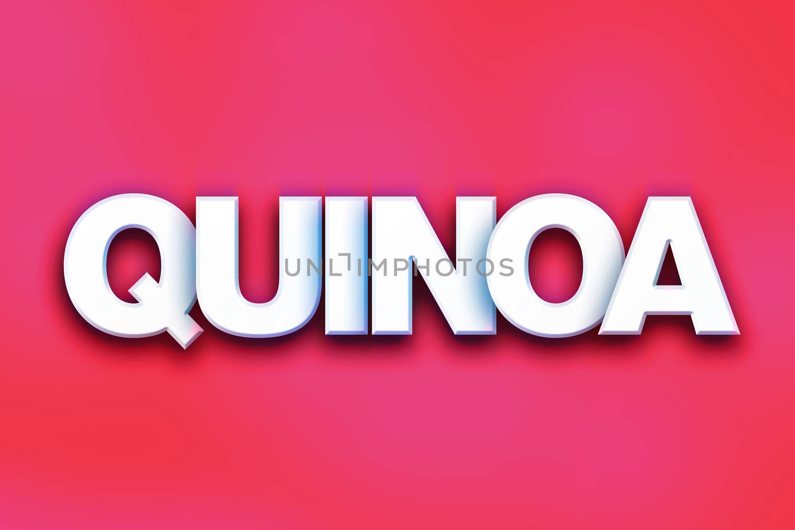 The word "Quinoa" written in white 3D letters on a colorful background concept and theme.