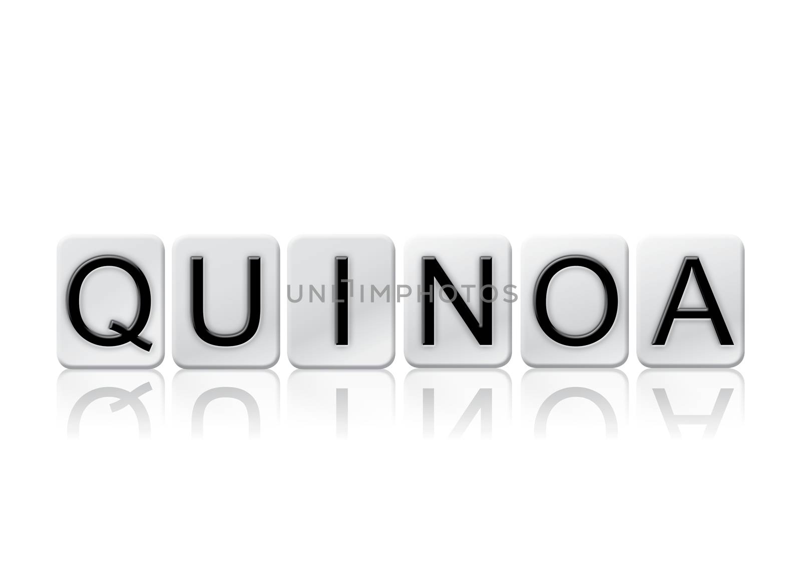 The word "Quinoa" written in tile letters isolated on a white background.
