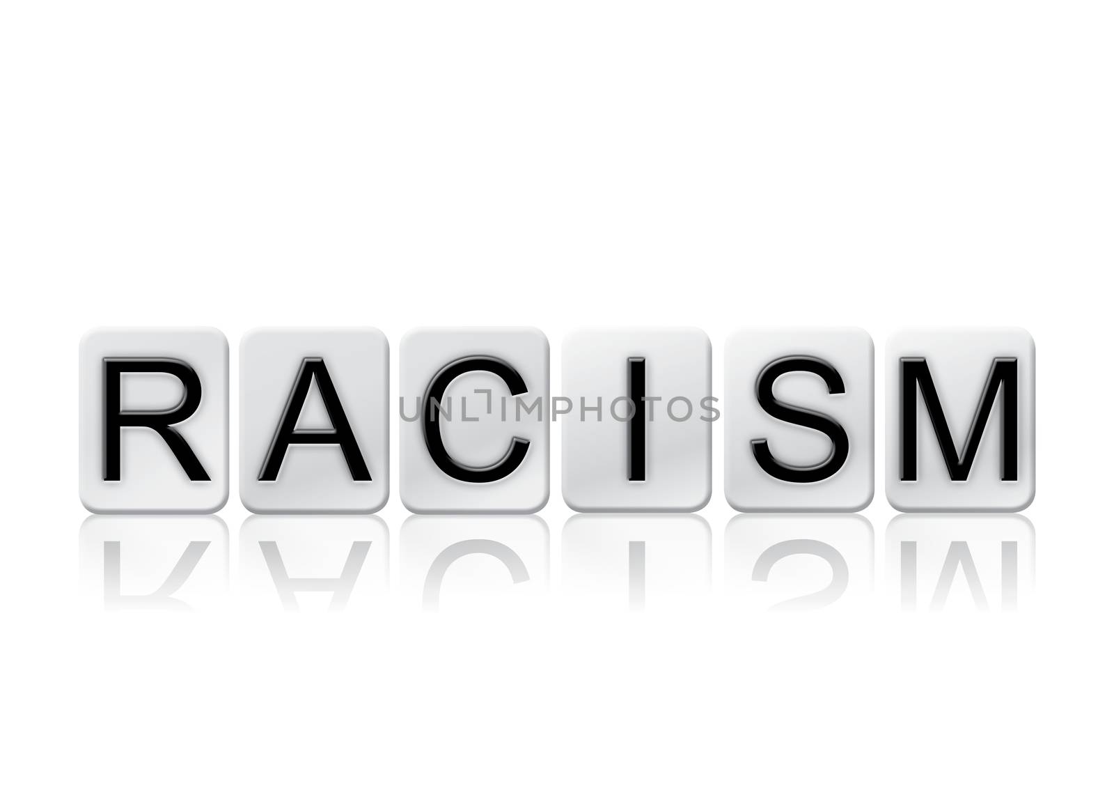 The word "Racism" written in tile letters isolated on a white background.