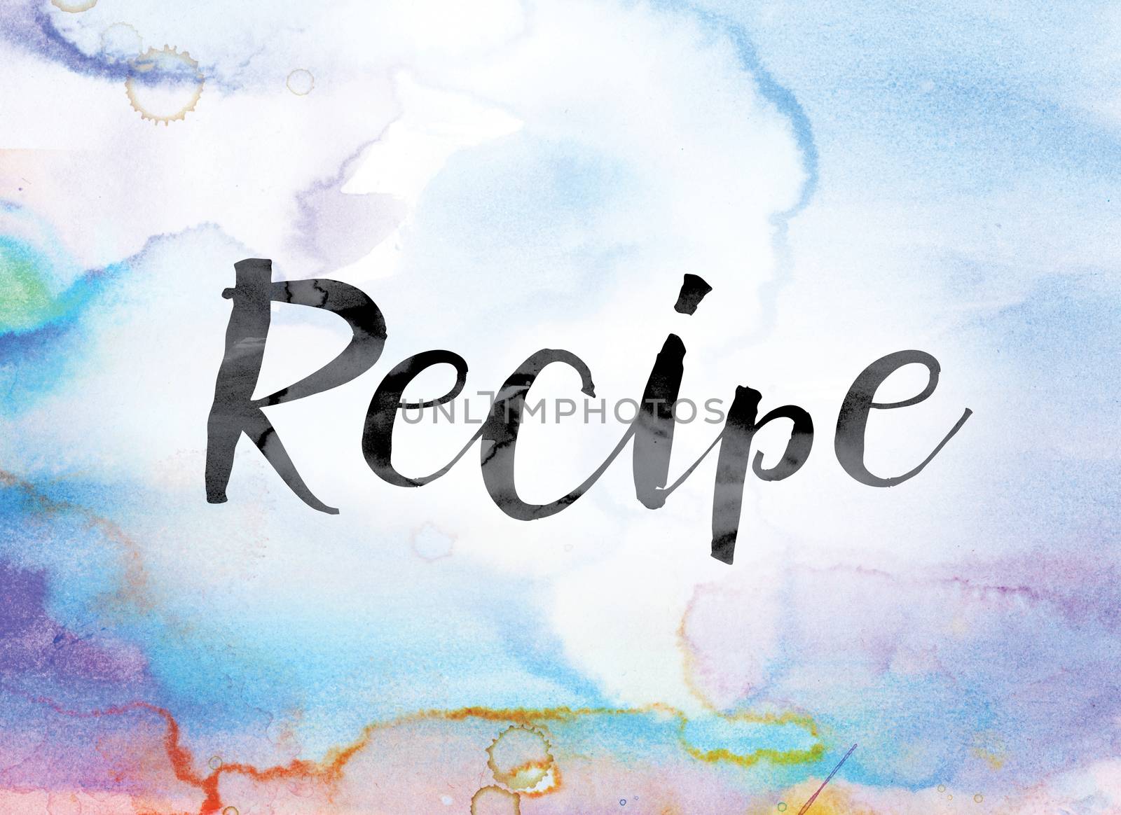 Recipe Colorful Watercolor and Ink Word Art by enterlinedesign