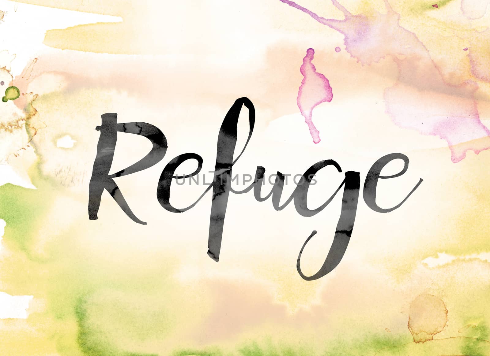 Refuge Colorful Watercolor and Ink Word Art by enterlinedesign