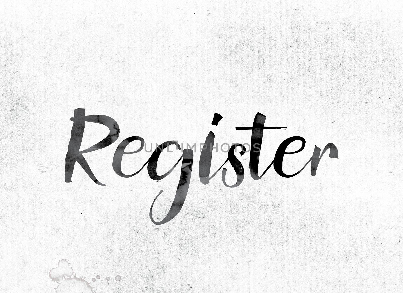 The word "Register" concept and theme painted in watercolor ink on a white paper.