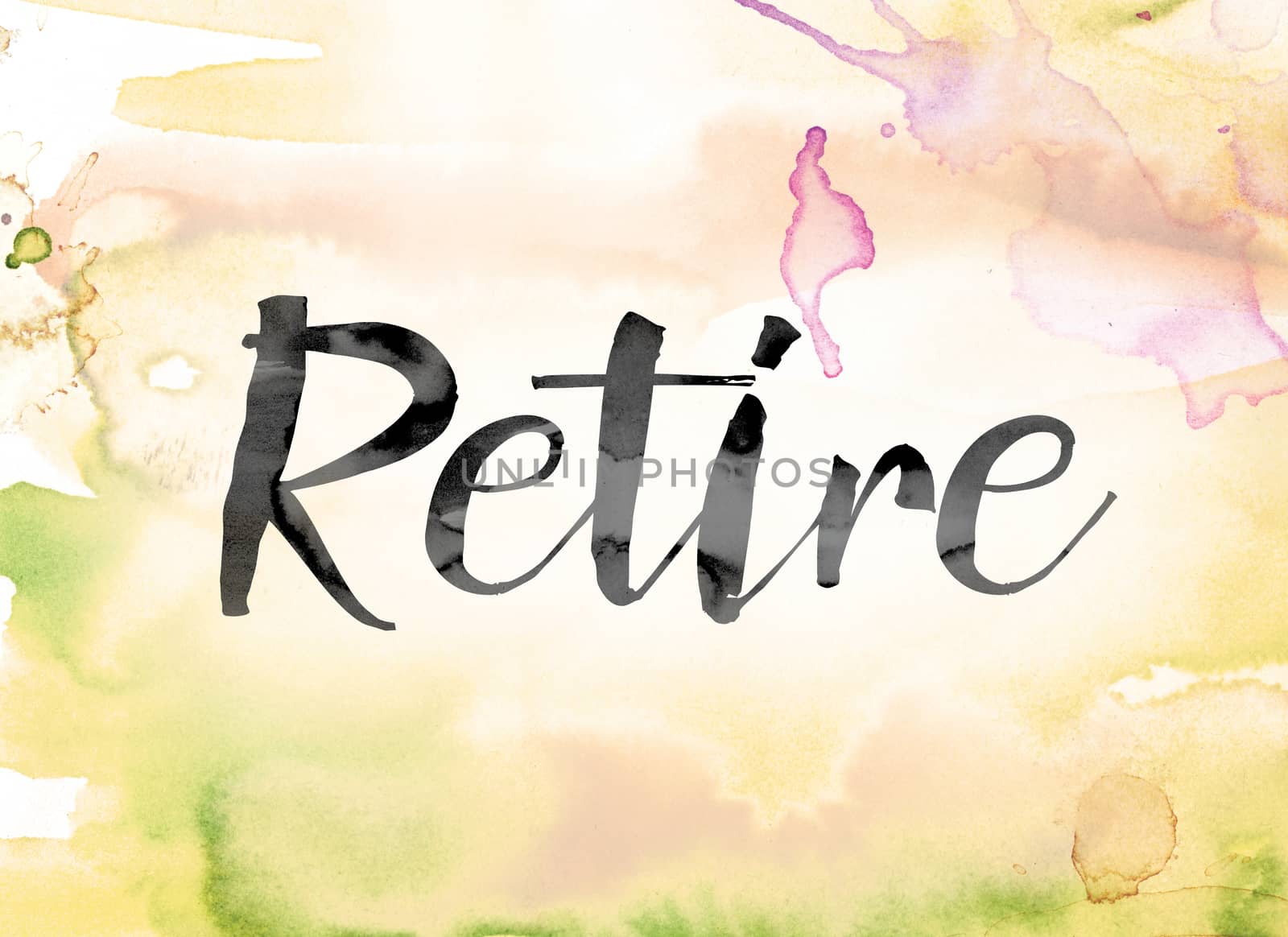 Retire Colorful Watercolor and Ink Word Art by enterlinedesign