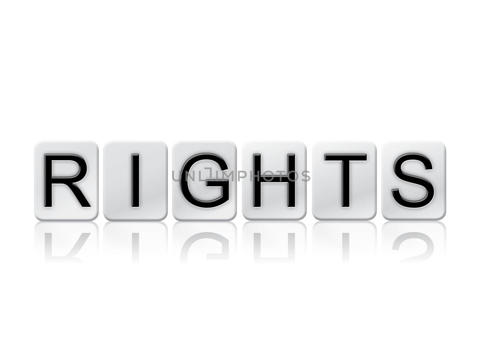 The word "Rights" written in tile letters isolated on a white background.