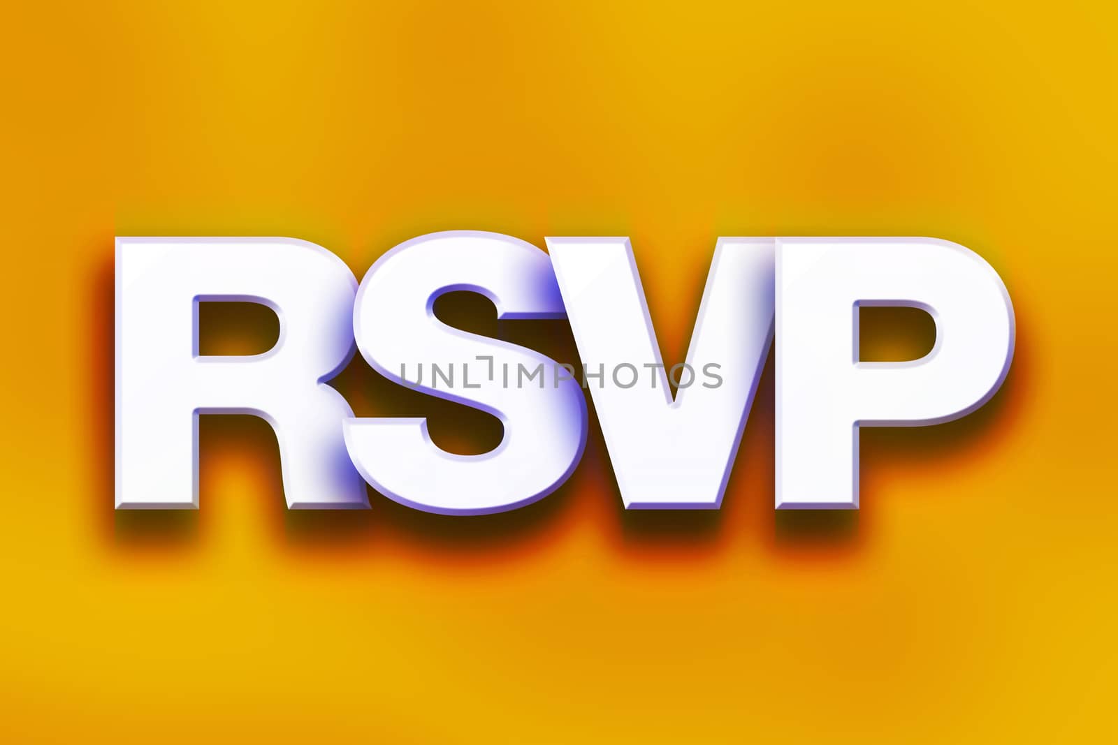 The word "RSVP" written in white 3D letters on a colorful background concept and theme.