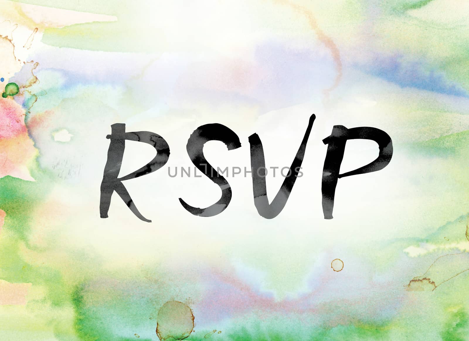 RSVP Colorful Watercolor and Ink Word Art by enterlinedesign