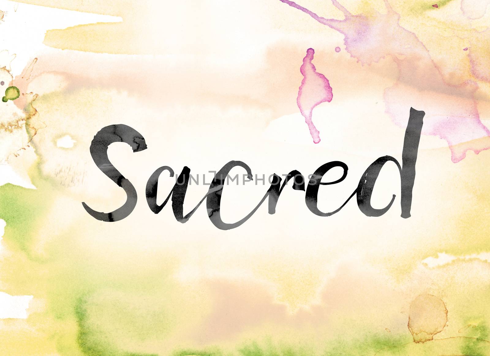 Sacred Colorful Watercolor and Ink Word Art by enterlinedesign