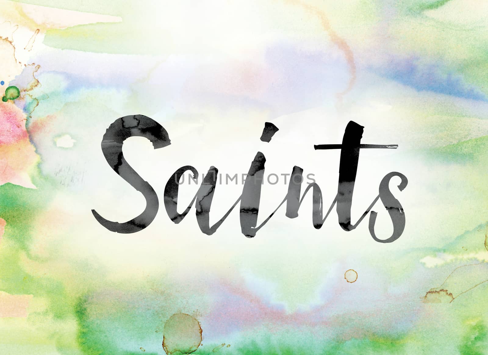 Saints Colorful Watercolor and Ink Word Art by enterlinedesign