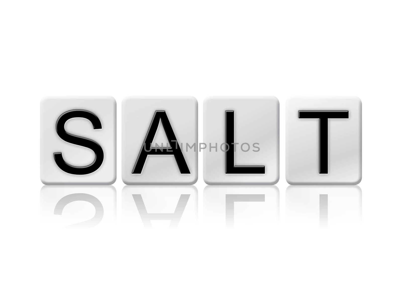 The word "Salt" written in tile letters isolated on a white background.