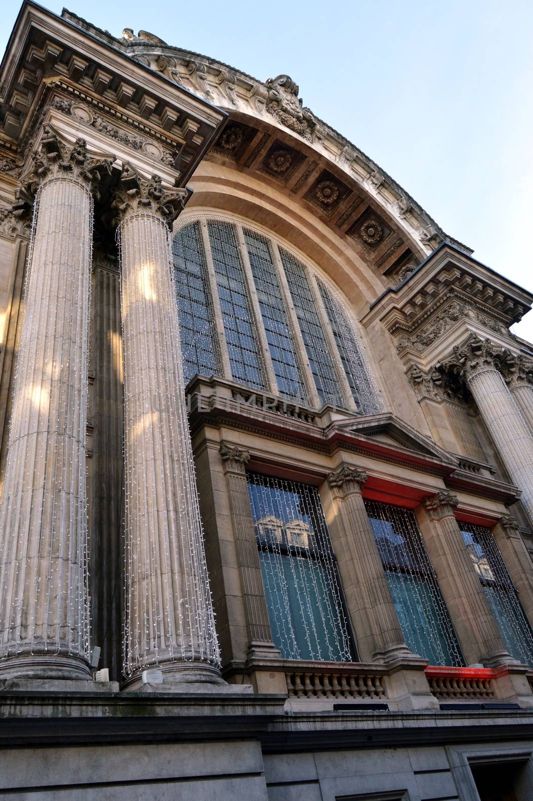 Facade of the building of the stock exchange in Brussels in Belgium