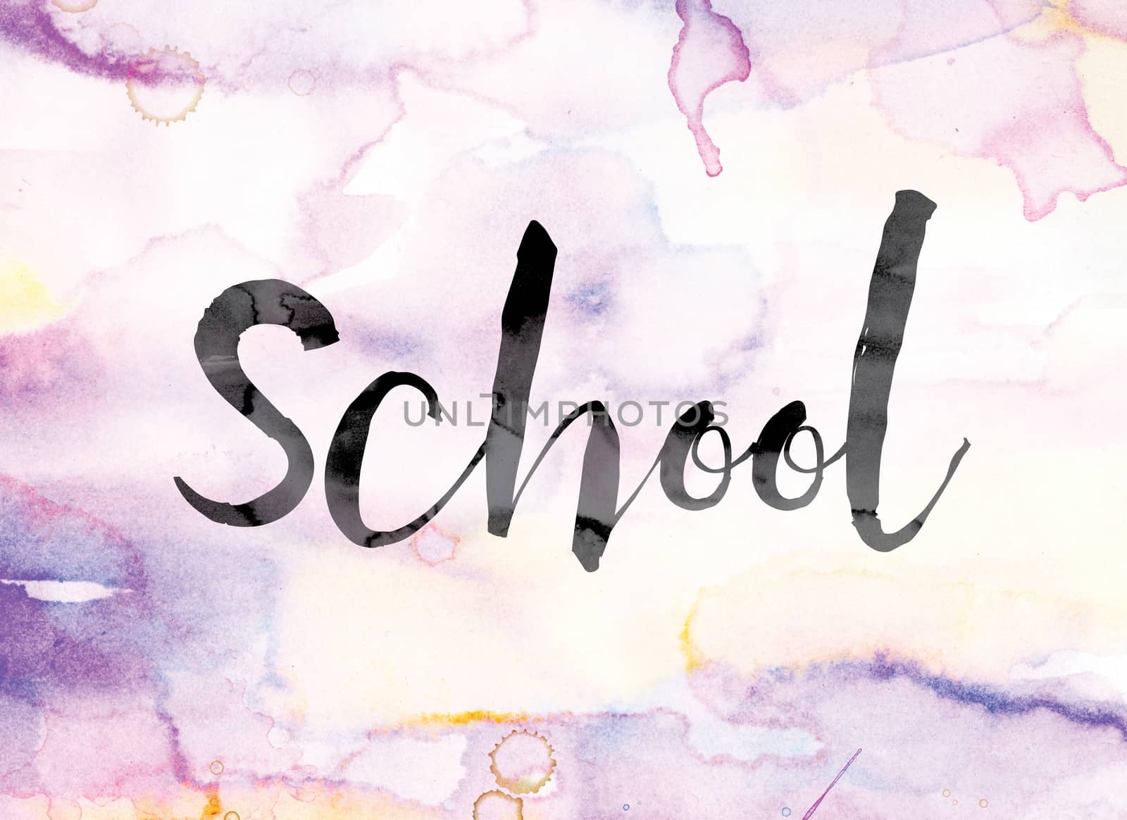 School Colorful Watercolor and Ink Word Art by enterlinedesign