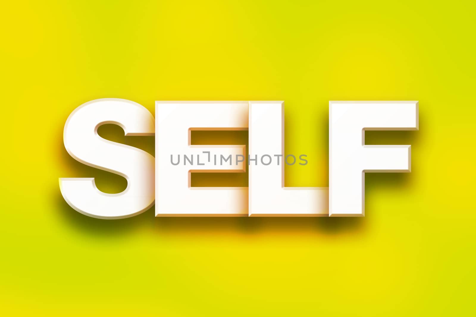 The word "Self" written in white 3D letters on a colorful background concept and theme.