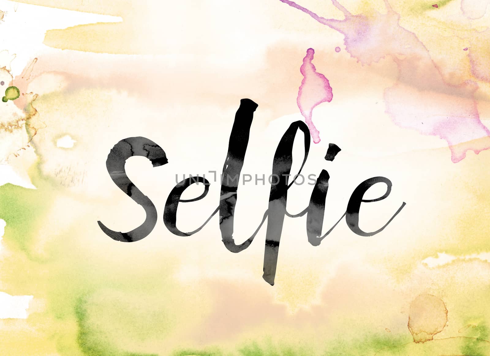 Selfie Colorful Watercolor and Ink Word Art by enterlinedesign