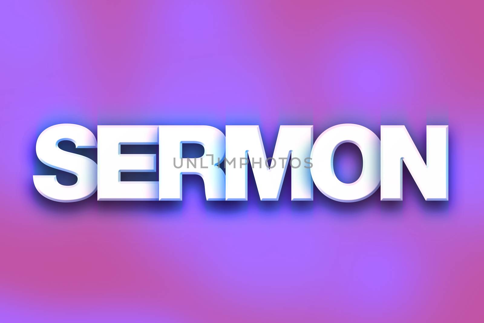 The word "Sermon" written in white 3D letters on a colorful background concept and theme.