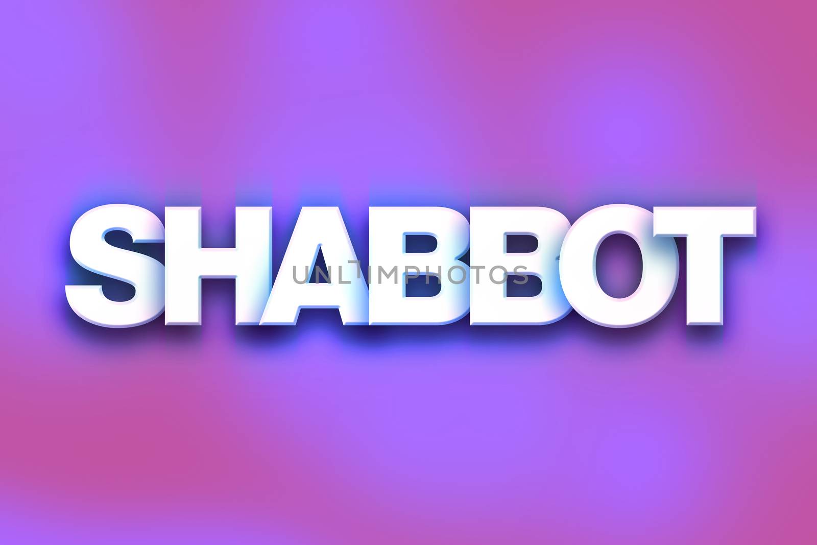 The word "Shabbot" written in white 3D letters on a colorful background concept and theme.