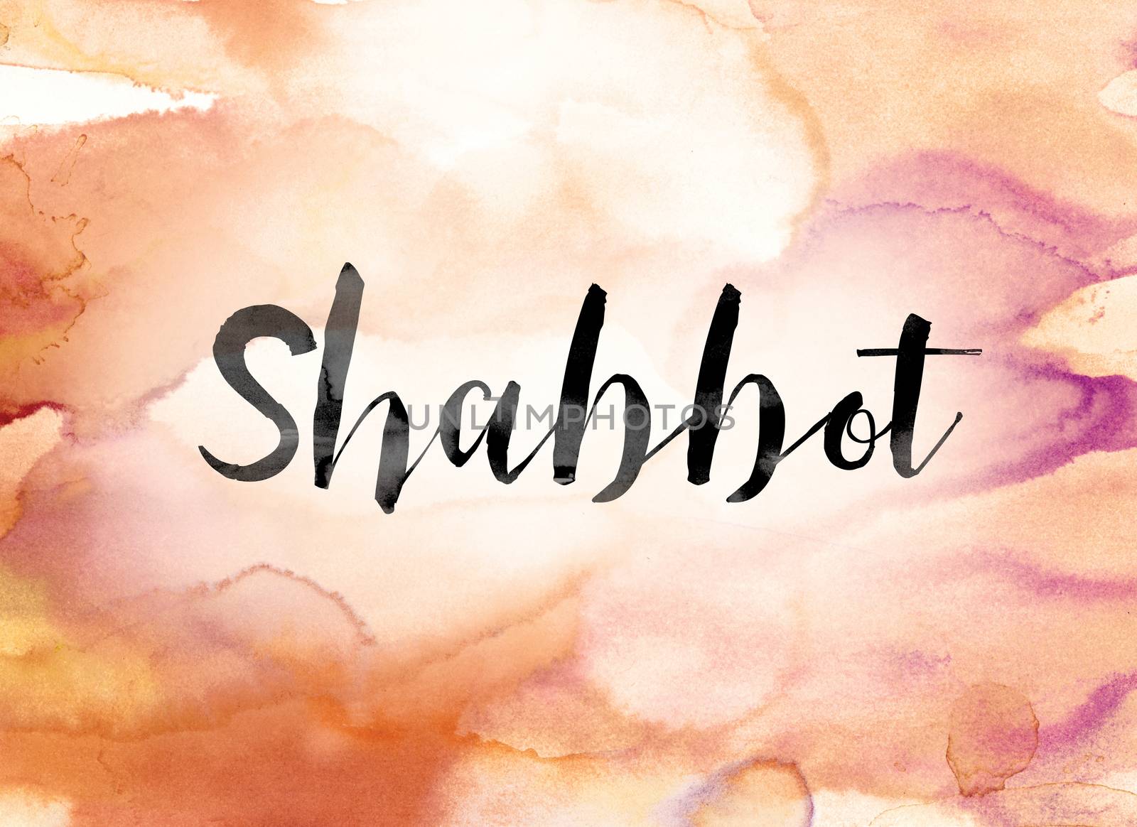 Shabbot Colorful Watercolor and Ink Word Art by enterlinedesign