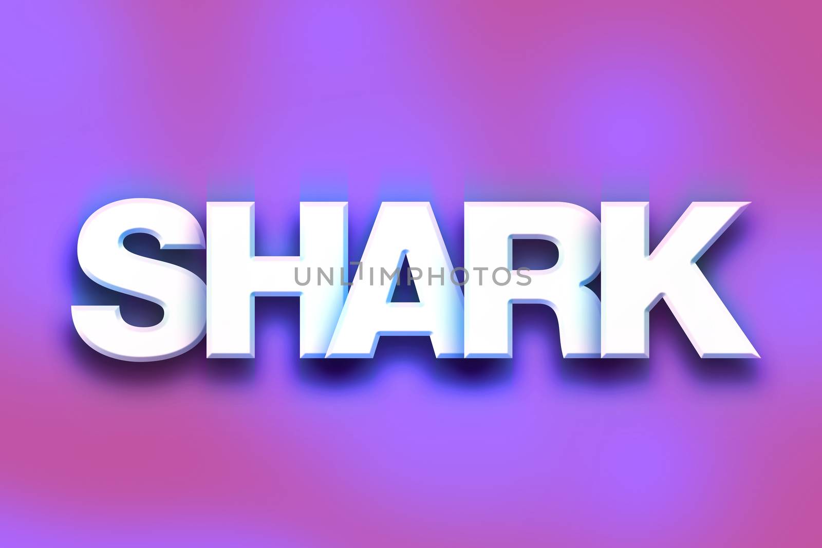 The word "Shark" written in white 3D letters on a colorful background concept and theme.