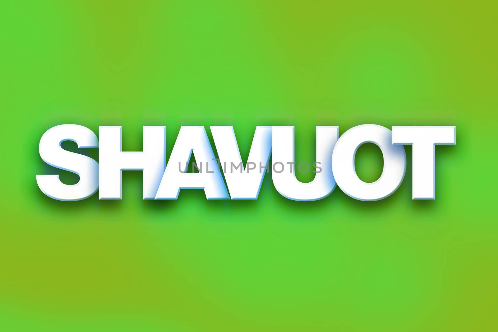 The word "Shavuot" written in white 3D letters on a colorful background concept and theme.