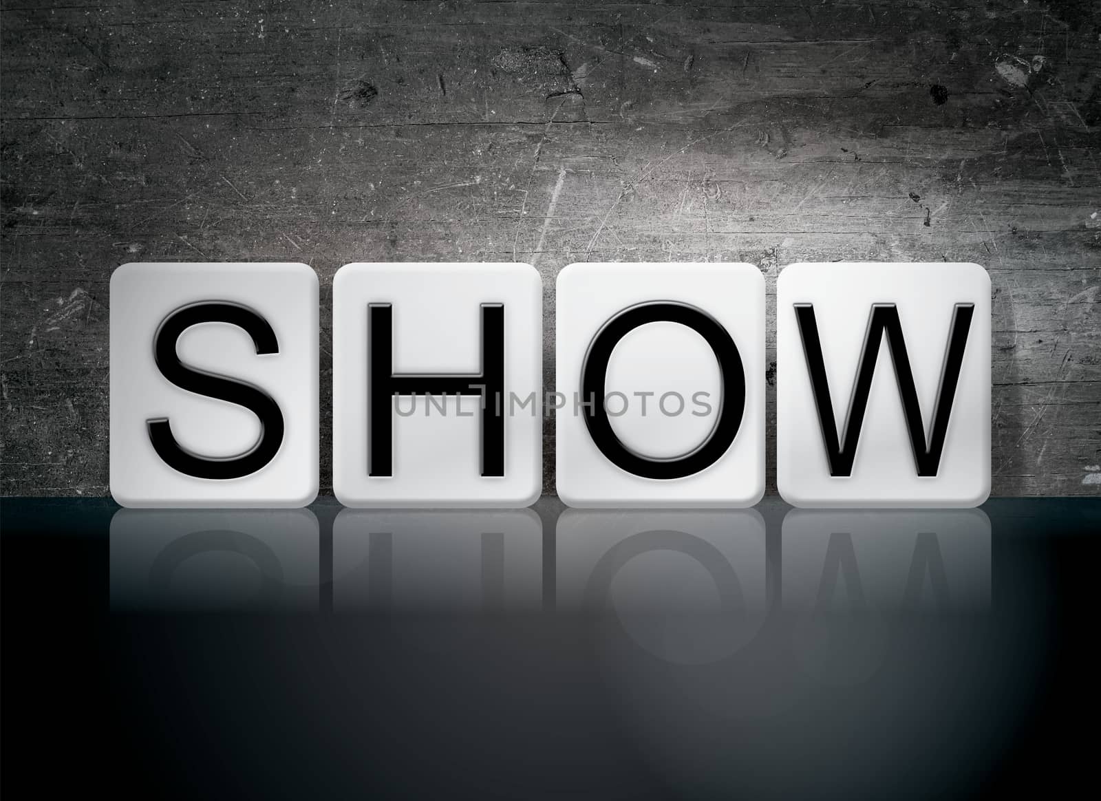 The word "Show" written in white tiles against a dark vintage grunge background.