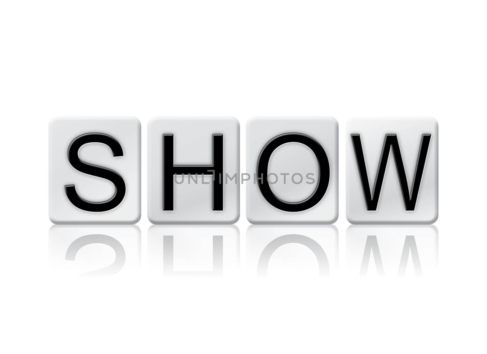 The word "Show" written in tile letters isolated on a white background.