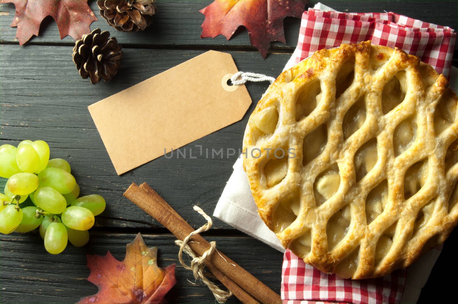 Blank label attached to apple pie 