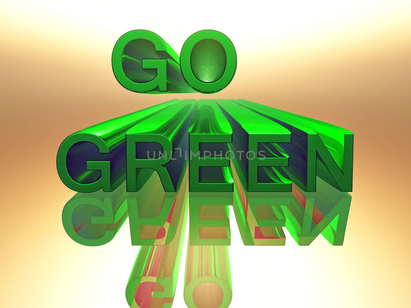 the word go green in 3 D letters and green color