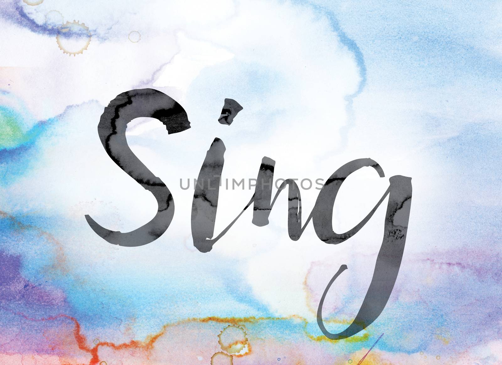 Sing Colorful Watercolor and Ink Word Art by enterlinedesign