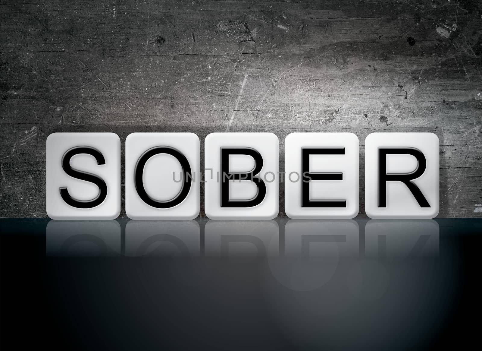 The word "Sober" written in white tiles against a dark vintage grunge background.