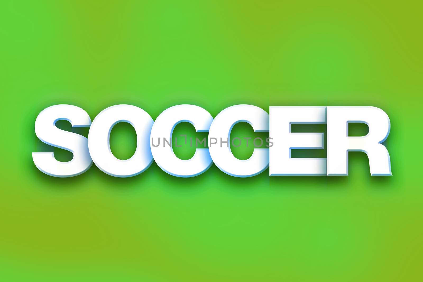 The word "Soccer" written in white 3D letters on a colorful background concept and theme.