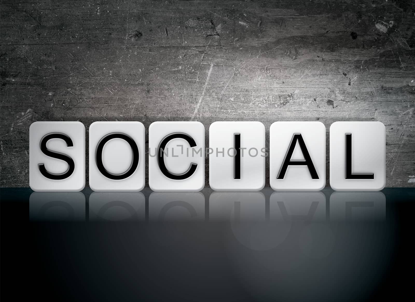 The word "Social" written in white tiles against a dark vintage grunge background.