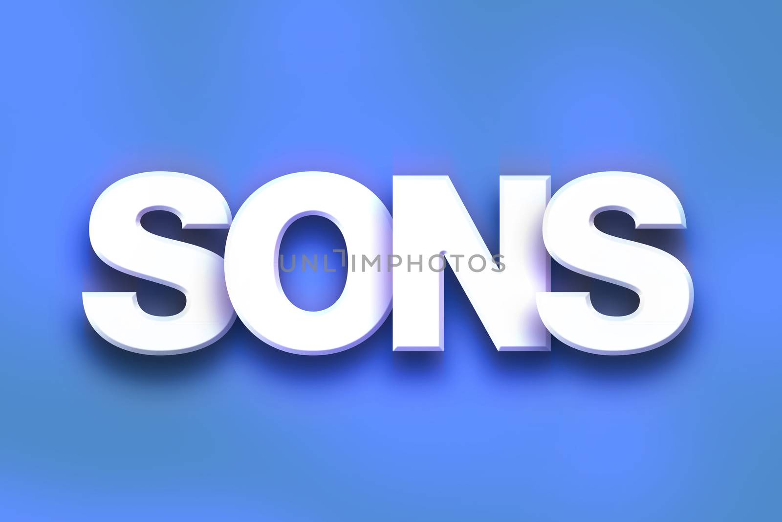 The word "Sons" written in white 3D letters on a colorful background concept and theme.