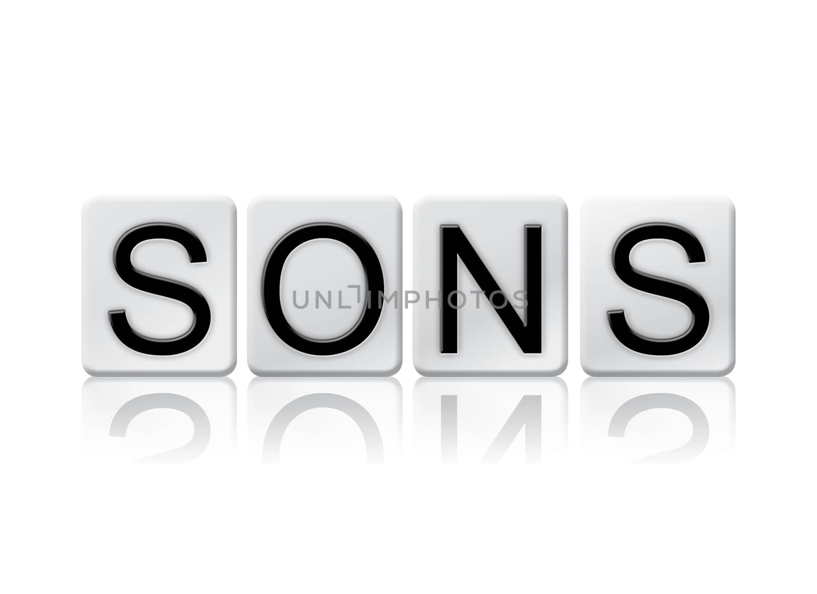The word "Sons" written in tile letters isolated on a white background.