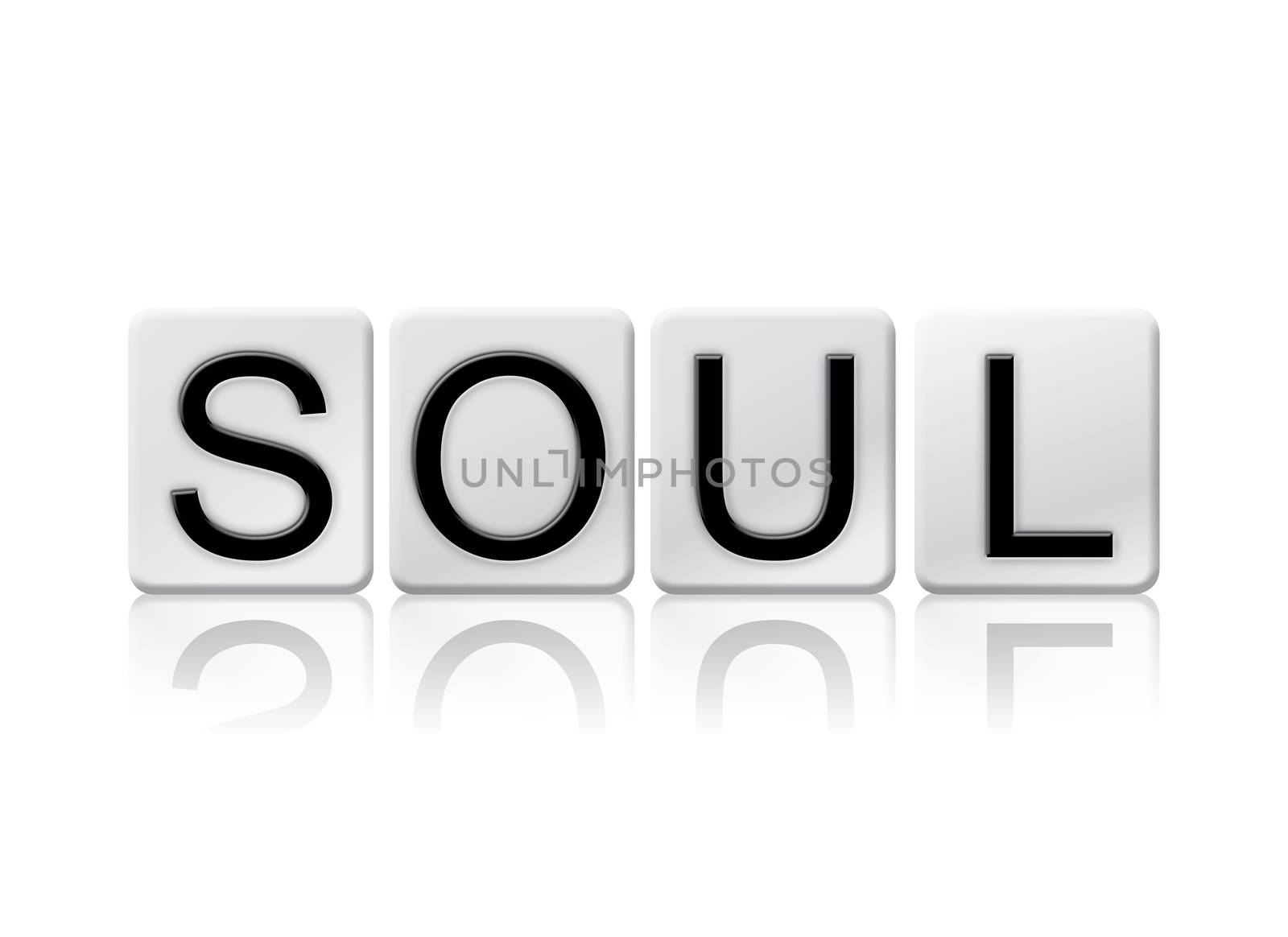The word "Soul" written in tile letters isolated on a white background.