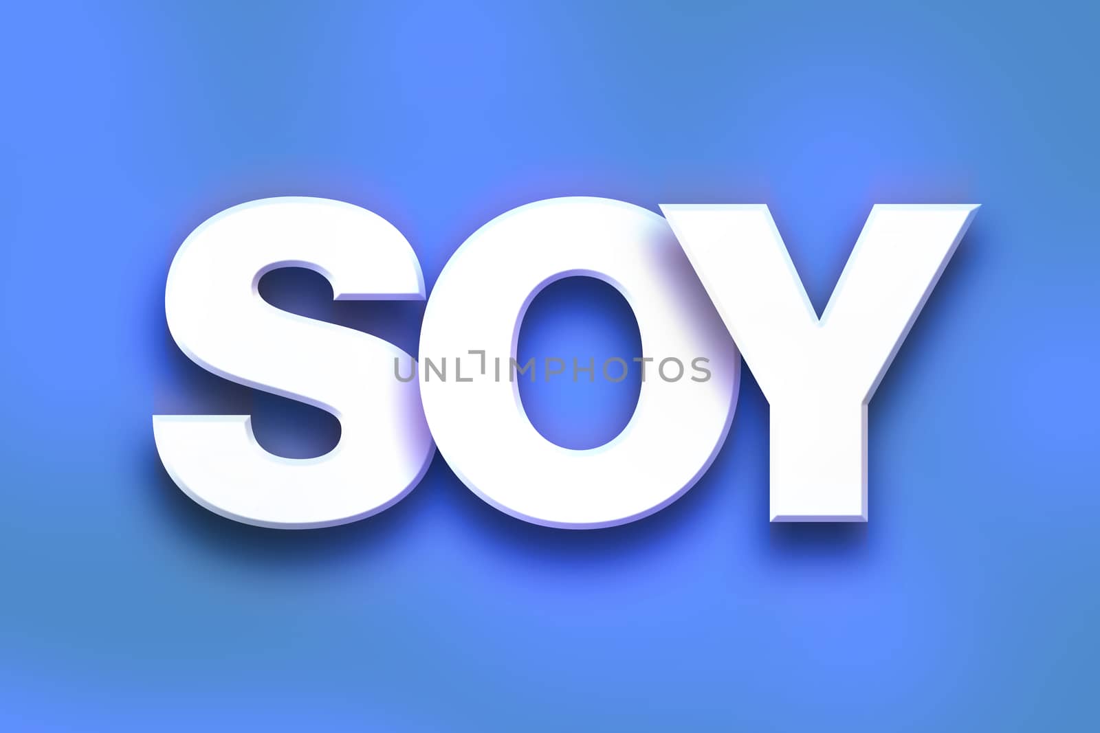 The word "Soy" written in white 3D letters on a colorful background concept and theme.