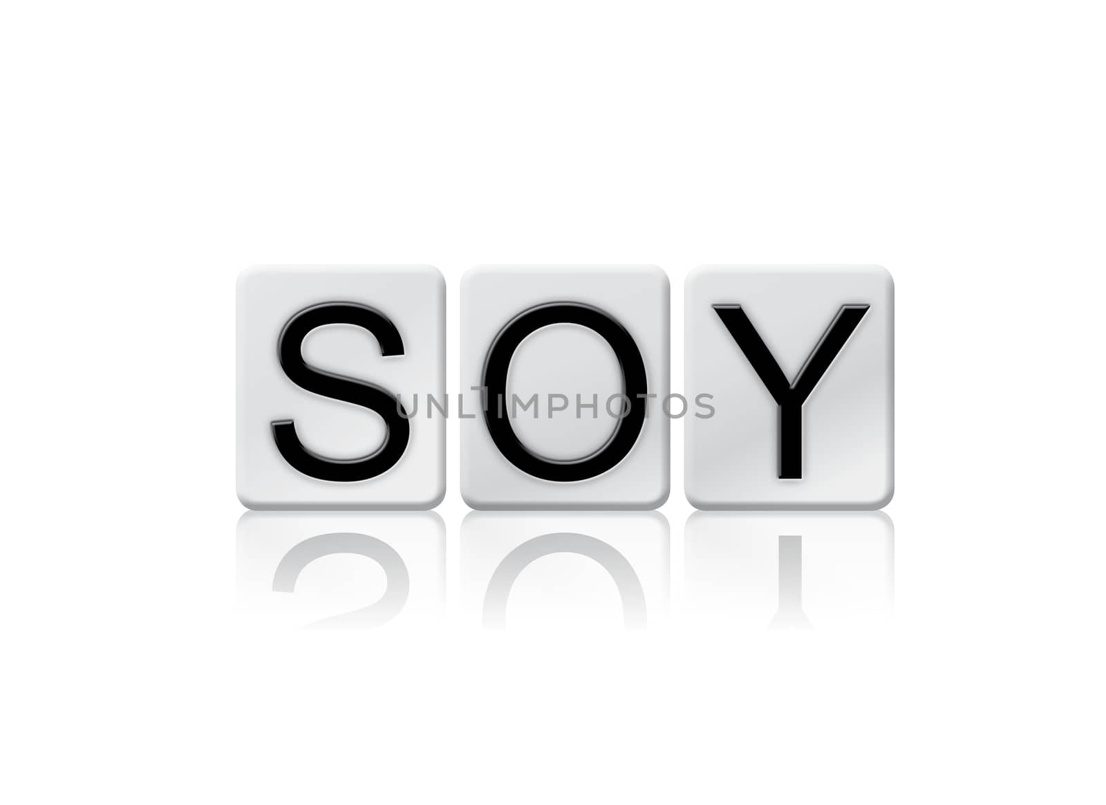 The word "Soy" written in tile letters isolated on a white background.