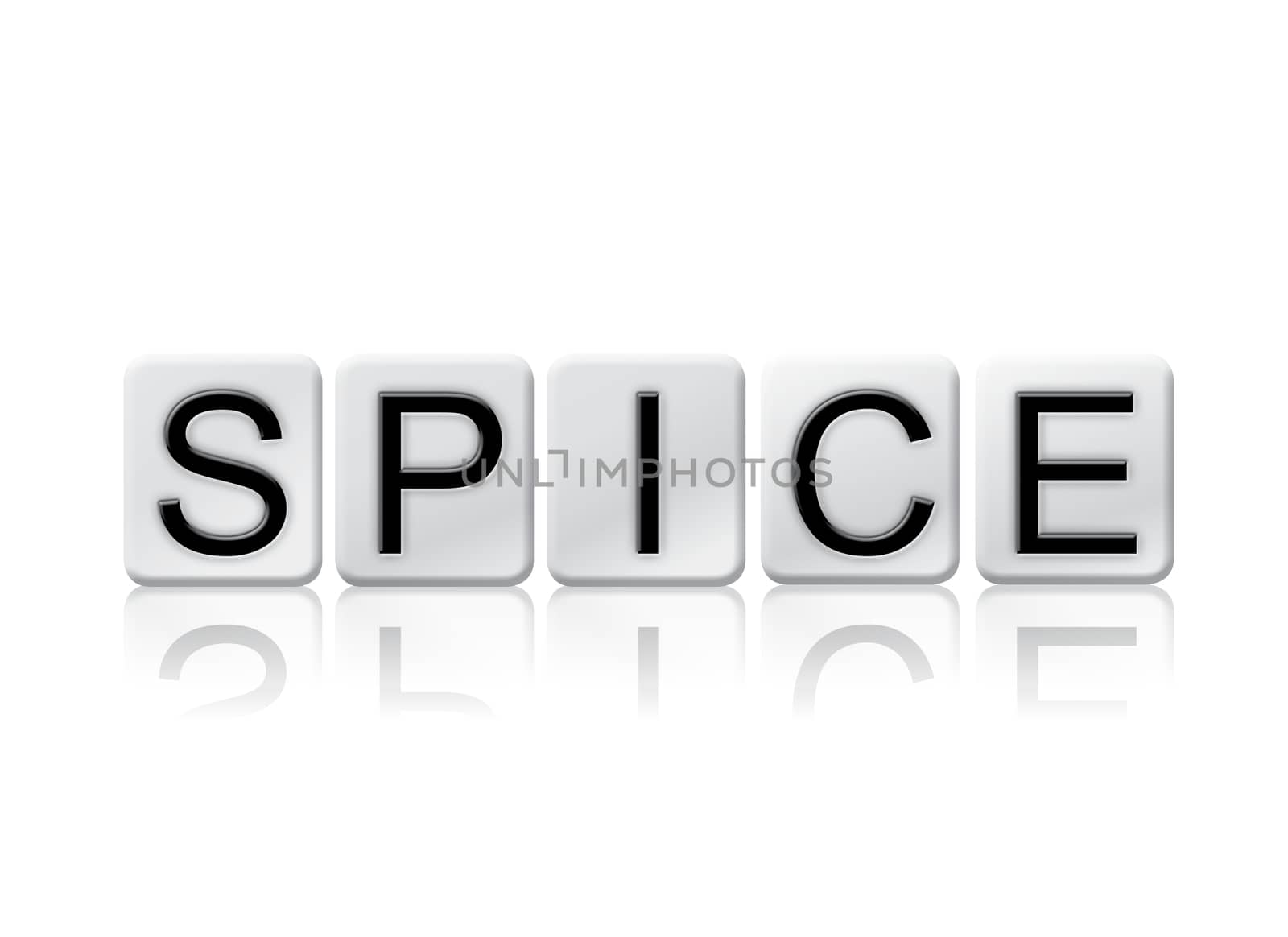 The word "Spice" written in tile letters isolated on a white background.