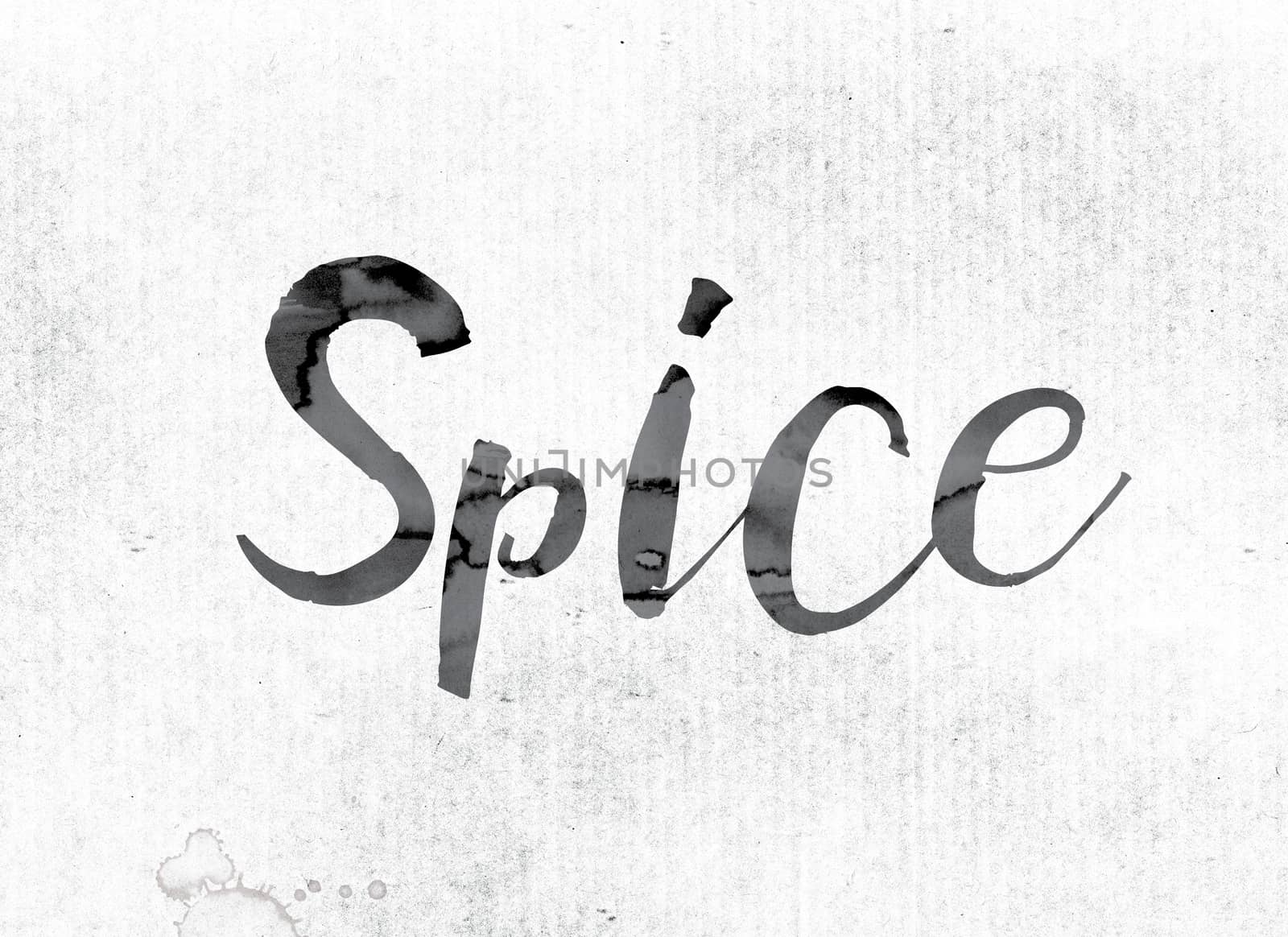The word "Spice" concept and theme painted in watercolor ink on a white paper.