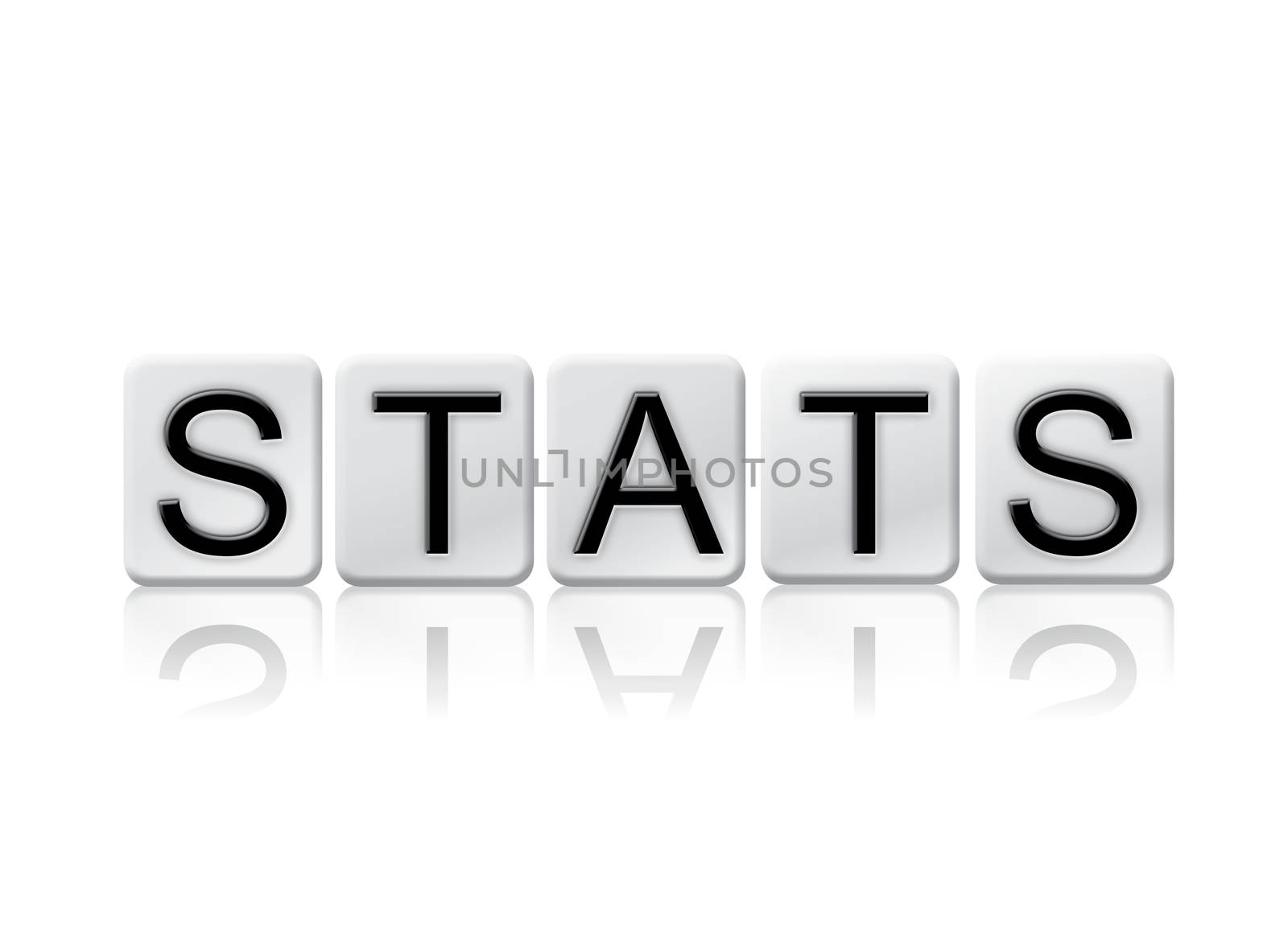 The word "Stats" written in tile letters isolated on a white background.