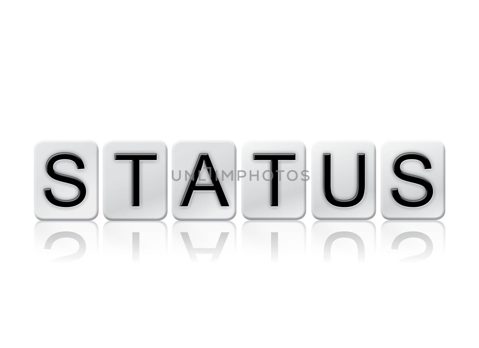 The word "Status" written in tile letters isolated on a white background.