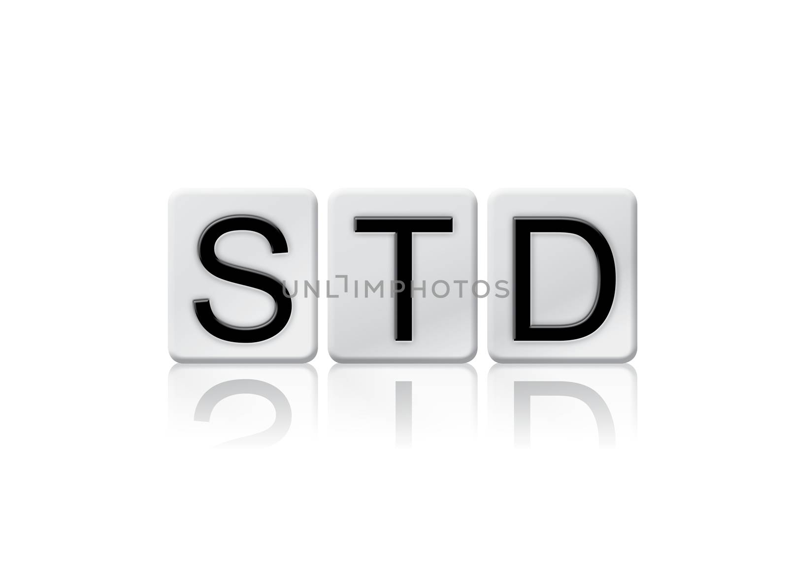 The word "STD" written in tile letters isolated on a white background.