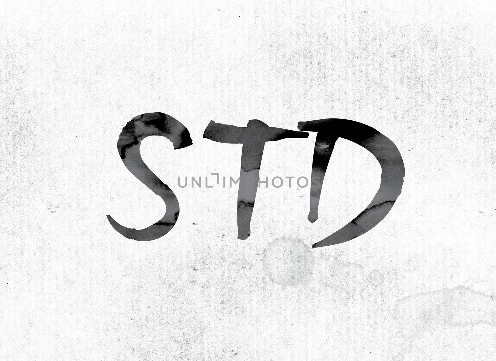 The word "STD" concept and theme painted in watercolor ink on a white paper.